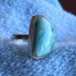 Elegant Silver and Blue Larimar Stone Ring